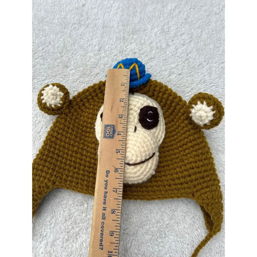 Handmade Monkey Hat Knit Bear Beanie Hat Brown Alpaca Fleece Lined 3D